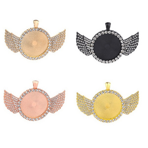 Hip Hop Wing Pendant Rhinestone Crystal Bezel Pendant Trays Setting Luxury Charms Pendants for Jewelry Necklace Making