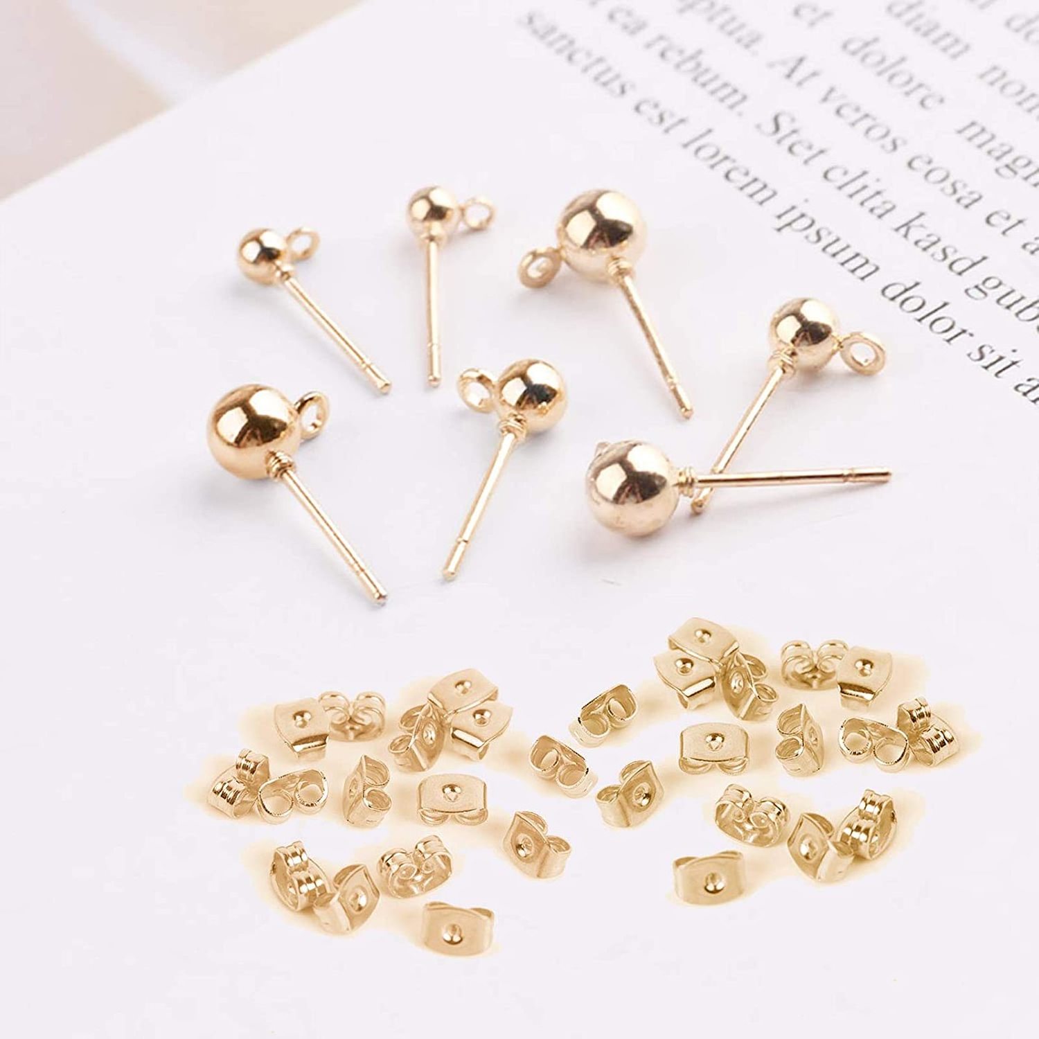 Stainless Steel 18k Gold Plated Waterproof Diy Findings Earring Stud Posts Ball With Loop Jewelry Making Supplies