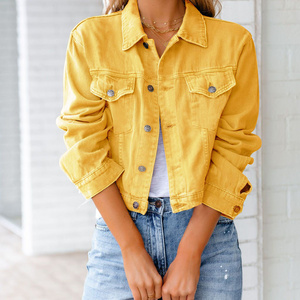 New Fashion Coming Women Fall Jean Coat Winter Button Yellow Blank Denim Jackets