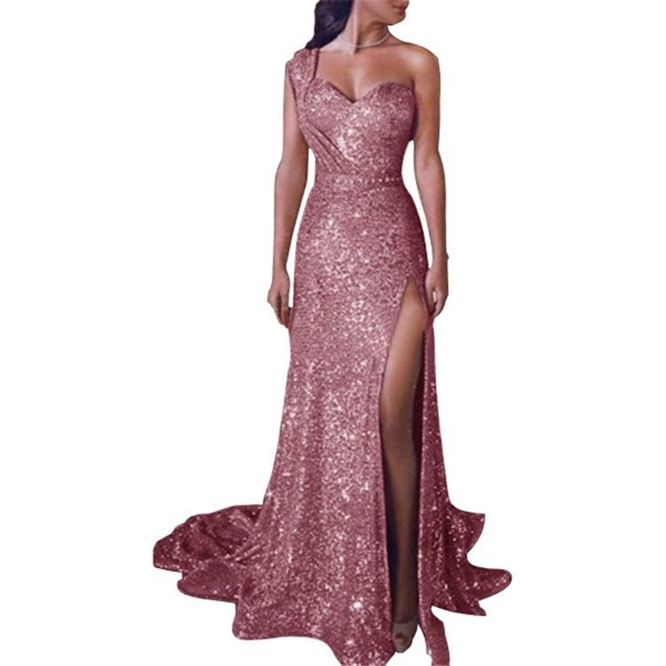 Big Sales Formal Party Long Evening Dress with Split Bridesmaid Gold Color Gowns Dresses