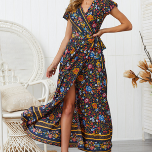 2023 Popular Summer Long Dress Woman Floral Thailand Beach Dress