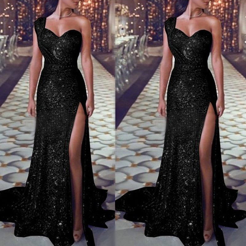 Big Sales Formal Party Long Evening Dress with Split Bridesmaid Gold Color Gowns Dresses