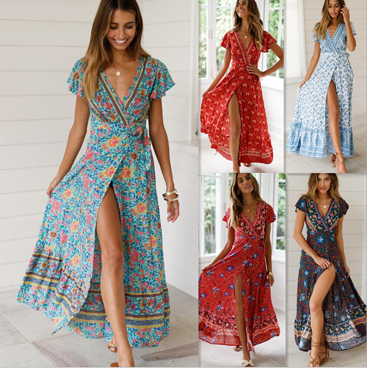 2023 Popular Summer Long Dress Woman Floral Thailand Beach Dress