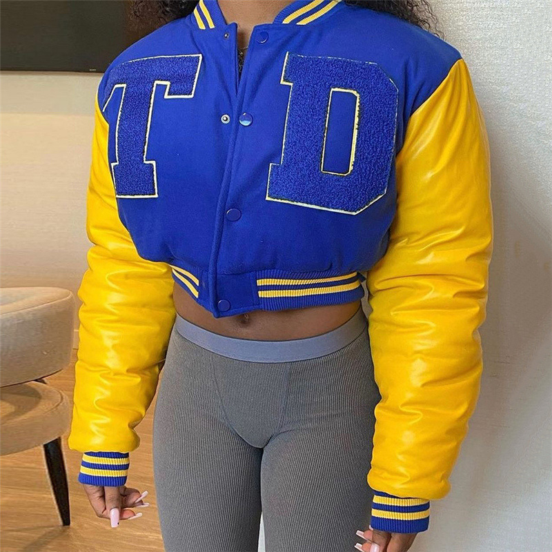 Newest Brand Design Woman Winter Clothes Embroidery Varsity Jacket with Leather Sleeve