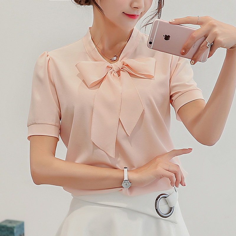 New Spring Summer Long Sleeve Shirts for Lady Fashion Leisure Chiffon Bow Office Blouse