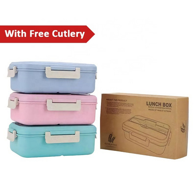 Free plastic cutlery 100% food grade microwave safe food container biodegradable wheat straw school bento lunch box