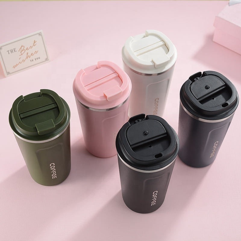 Custom 380ml 510ml hot water office mug double wall stainless steel coffee thermos mug tumbler with logo lids