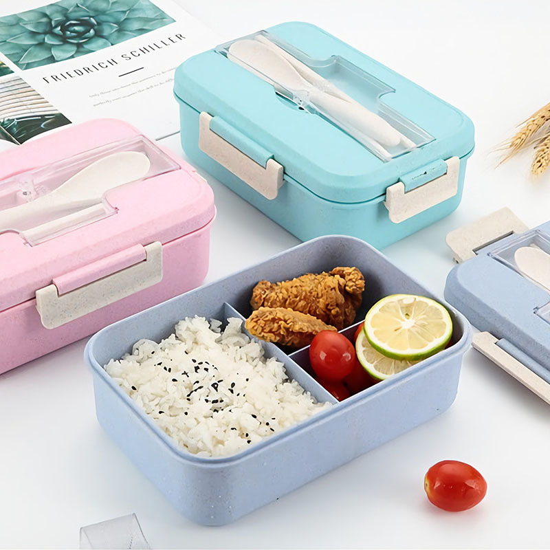 Free cutlery leak free custom logo 3 compartment insulated plastic omie tiffin boxes food bento lunch box for kids school girls