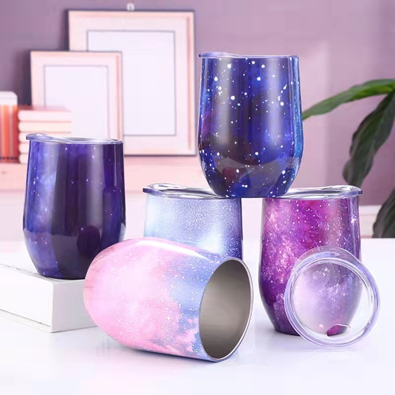 FANGYUAN 12oz double walled egg tumbler coffee cup colorful metal beer drinking cups mug mugs customizable with straw