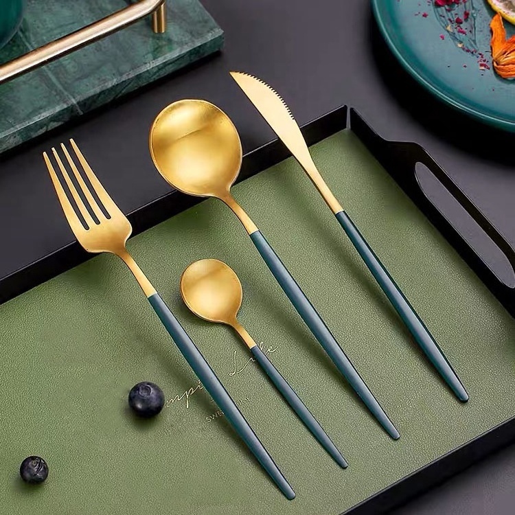 Economic portugal portuguese colorful stainless steel 304 (18/10) PVD black matte gold cutlery kichan set flatware