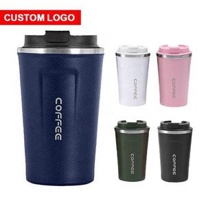 Custom 380ml 510ml hot water office mug double wall stainless steel coffee thermos mug tumbler with logo lids