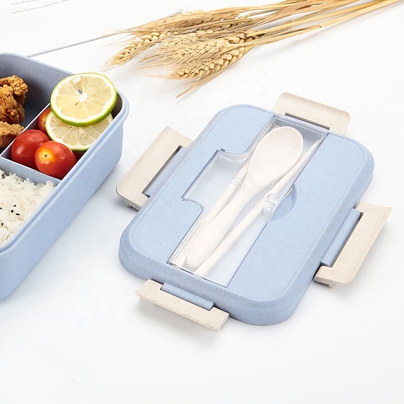 Free plastic cutlery 100% food grade microwave safe food container biodegradable wheat straw school bento lunch box