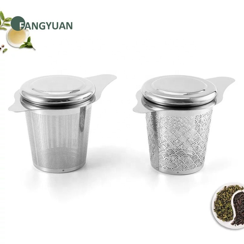 FANGYUAN bulk portable newest golden stainless steel 304 tea strainer mesh tea infuser steeper with lid for mug and tea pot