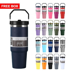 Free personalized logo 30oz powder coated travel thermo mug vacuum 20oz coffee stainless steel tumbler with handle