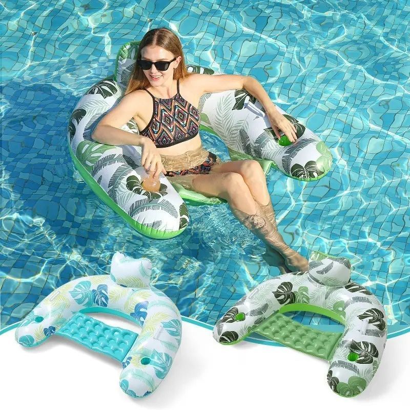 Hot Sale PVC Water Lounger Hammock Swimming Portable Water Air Mattresses Inflatable Float Mesh Recliner Folding Back Inflat Bed