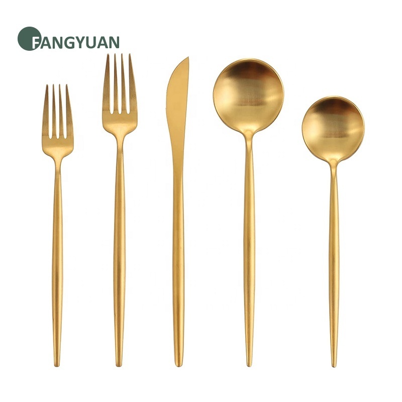 FANGYUAN hot sale cheap Portuguese wed rental spoon fork knife stainless steel matte gold flatware dinnerware set cutlery