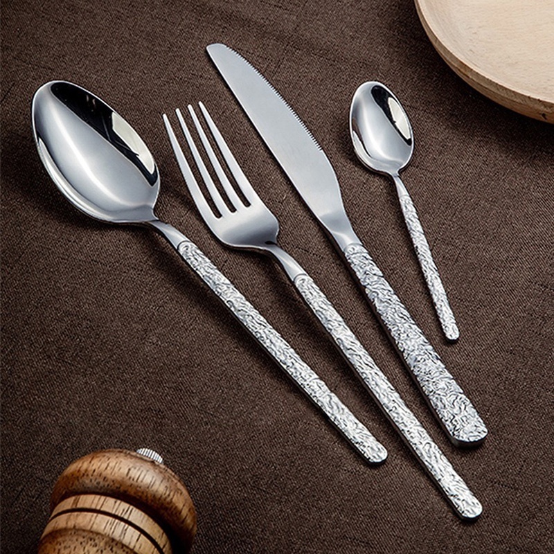 FANGYUAN hammered handle luxury gold cutlery stainless steel golden modern silverware flatware set for wedding events