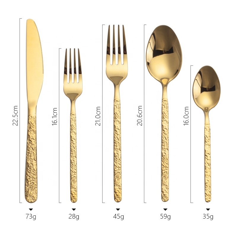 FANGYUAN hammered handle luxury gold cutlery stainless steel golden modern silverware flatware set for wedding events