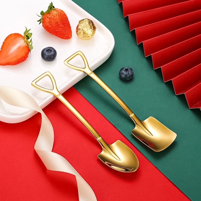 FANGYUAN high quality cute gold color stainless steel 304 mini shovel design spoons ice cream spoon and fork