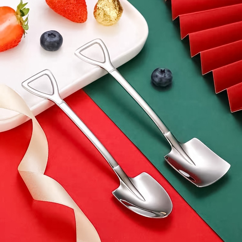 FANGYUAN high quality cute gold color stainless steel 304 mini shovel design spoons ice cream spoon and fork