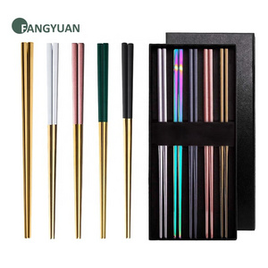 FANGYUAN customized personalised reusable korean pink gold stainless steel 304 chopsticks metal with logo box for chopstick