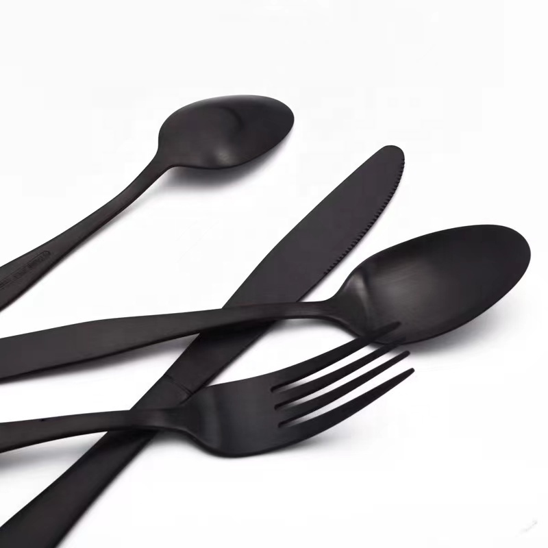 FANGYUAN unique flat handle wedding logo 5pcs stainless steel matte black flatware cutlery sets knife and fork