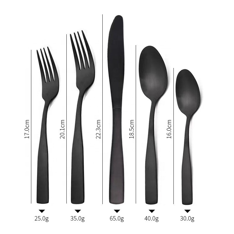 FANGYUAN unique flat handle wedding logo 5pcs stainless steel matte black flatware cutlery sets knife and fork