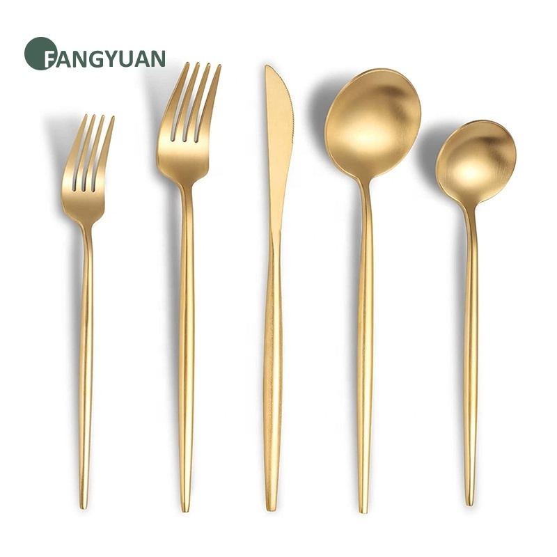 FANGYUAN custom logo Portuguese high quality mirror polish stainless steel 4pcs gold silverware set cutlery for wedding events