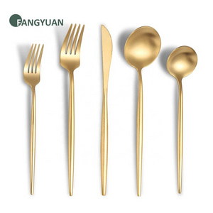 FANGYUAN custom logo Portuguese high quality mirror polish stainless steel 4pcs gold silverware set cutlery for wedding events