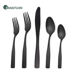 FANGYUAN unique flat handle wedding logo 5pcs stainless steel matte black flatware cutlery sets knife and fork