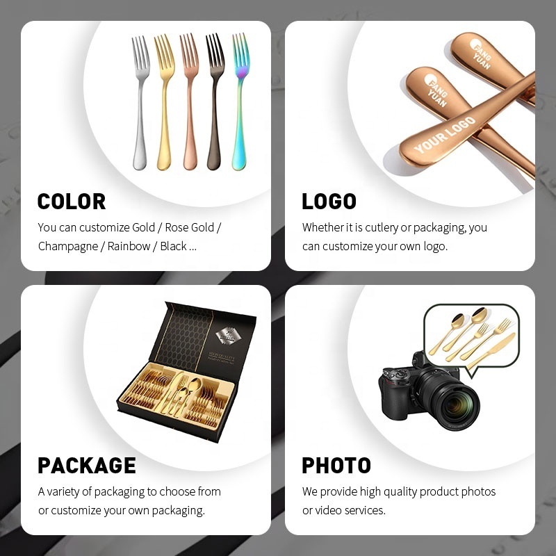 FANGYUAN unique flat handle wedding logo 5pcs stainless steel matte black flatware cutlery sets knife and fork