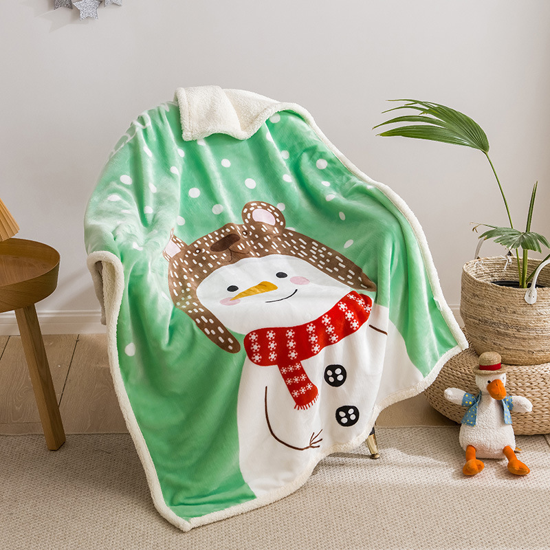 double layer soft fluffy cute cartoon sherpa flannel customized print children fleece blanket