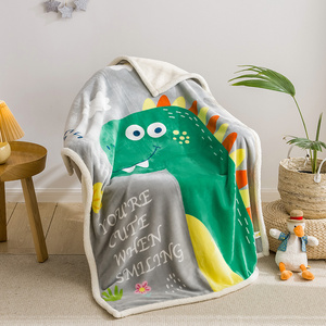 double layer soft fluffy cute cartoon sherpa flannel customized print children fleece blanket