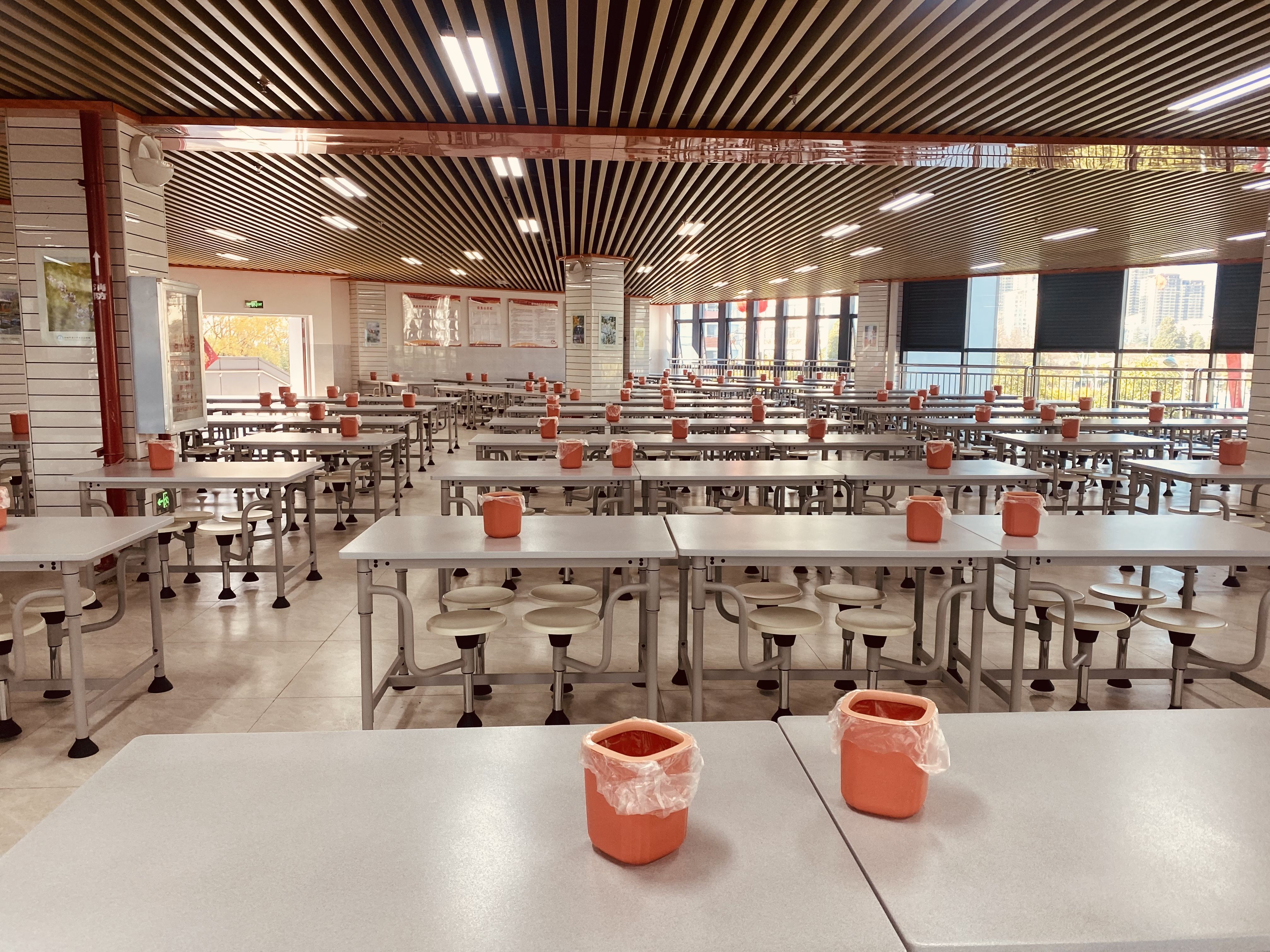 Powder coating MDF canteen table, dining table, dining hall table set for school