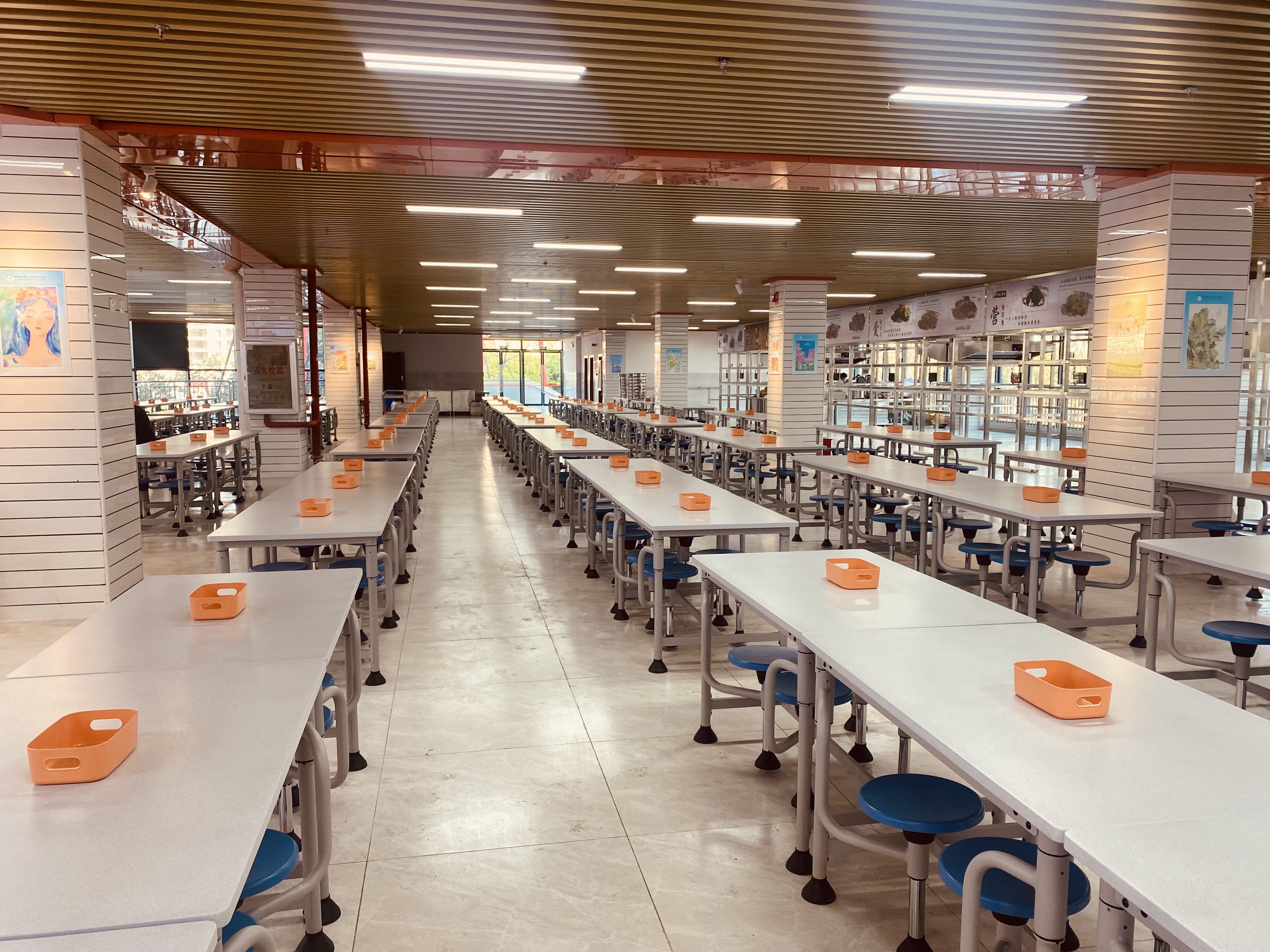 Powder coating MDF canteen table, dining table, dining hall table set for school