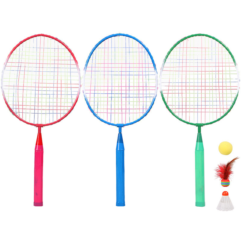 regail 6504 children badminton racket with 3balls in net package cheap steel badminton set