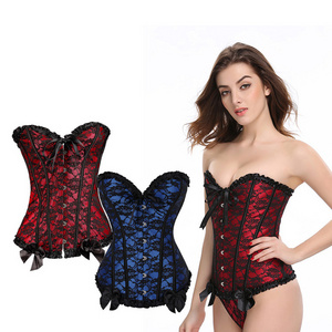 Hot Selling  Lace Back 12 Plastic Bone Support Floral  Women's Sexy Bustier Corset Top