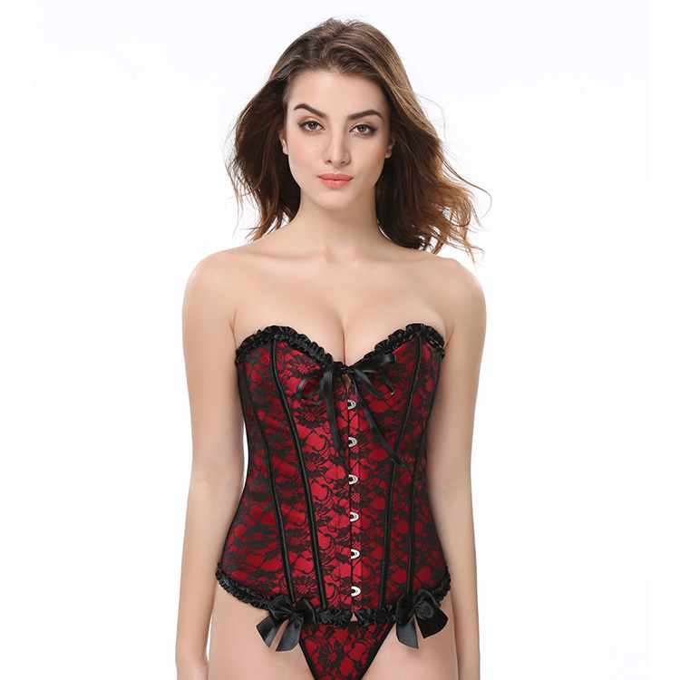 Hot Selling  Lace Back 12 Plastic Bone Support Floral  Women's Sexy Bustier Corset Top