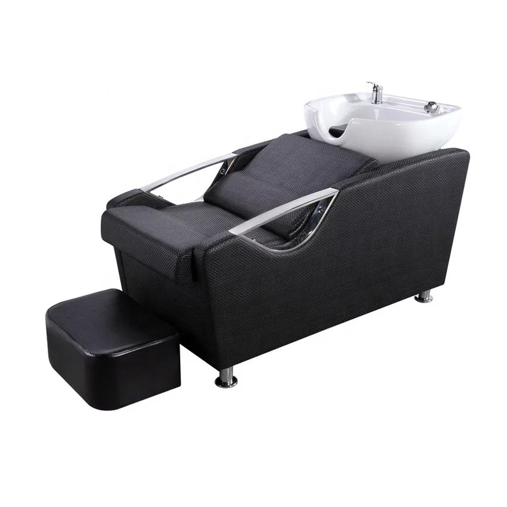 Modern barber shop reclining backwash units salon used lay down massage washing bed cheap shampoo bowl chair for sale