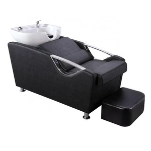 Modern barber shop reclining backwash units salon used lay down massage washing bed cheap shampoo bowl chair for sale