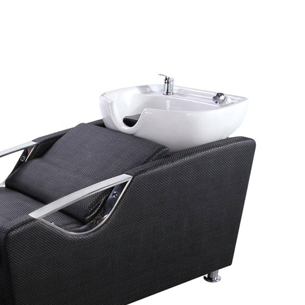 Modern barber shop reclining backwash units salon used lay down massage washing bed cheap shampoo bowl chair for sale