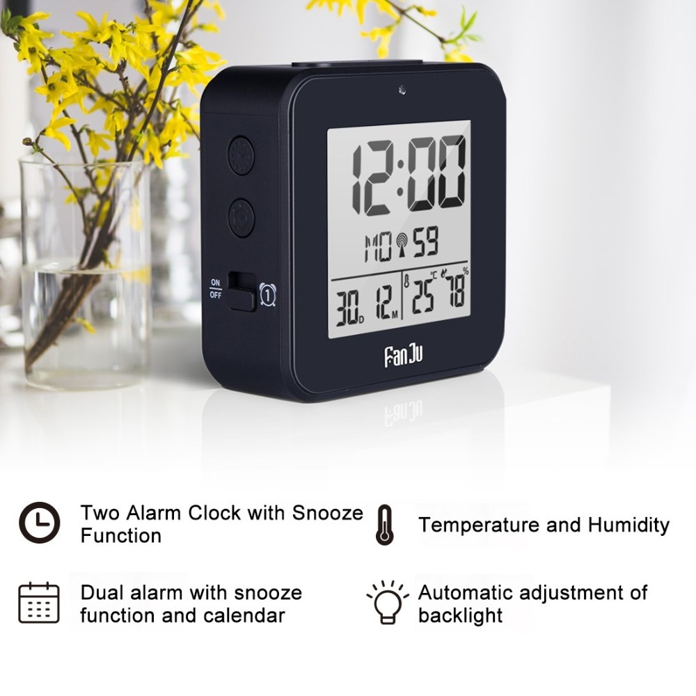 Alarm clock Digital LED Electronic Desktop Watch Time Thermometer Humidity Snooze Calendar Table DCF Radio Alarm Clocks