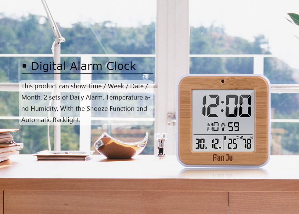 Alarm clock Digital LED Electronic Desktop Watch Time Thermometer Humidity Snooze Calendar Table DCF Radio Alarm Clocks