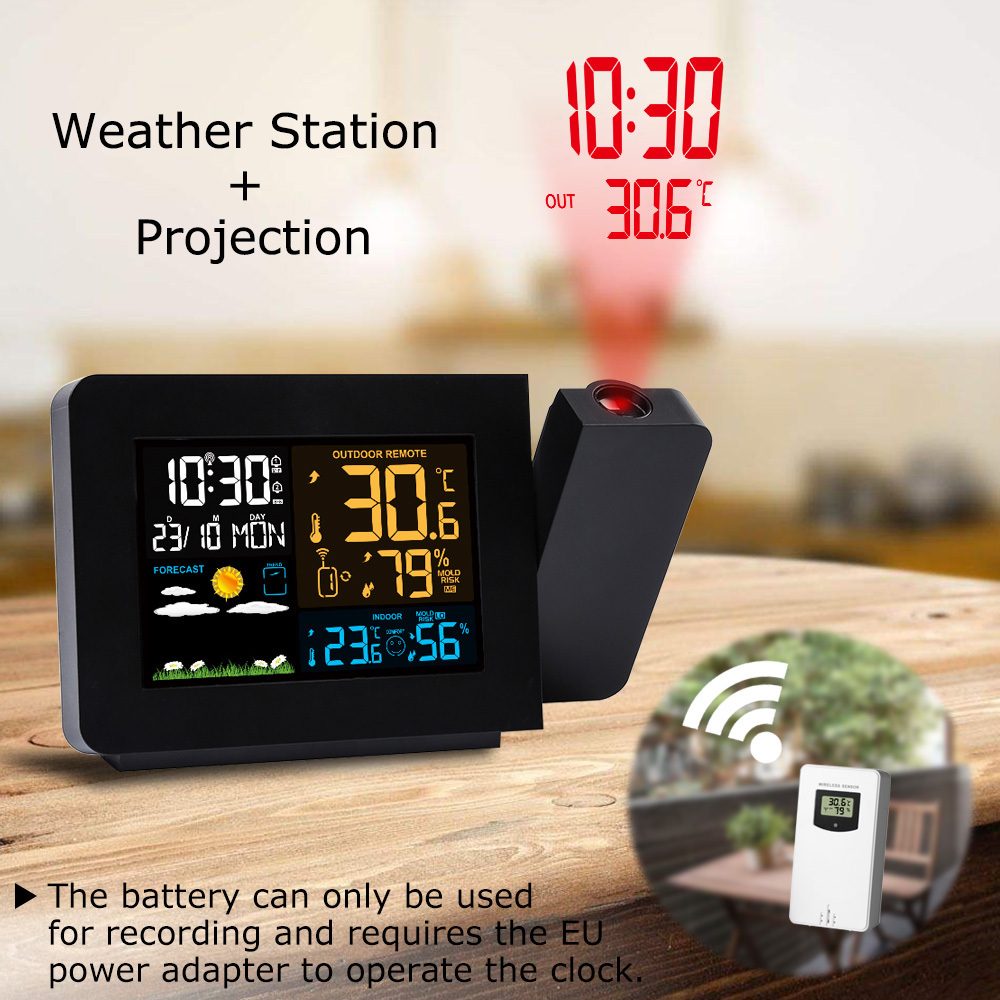 Weather Station Digital Temperature Humidity Meter Snooze Table Clock with Time Projection Alarm Clock Wireless Weather Station