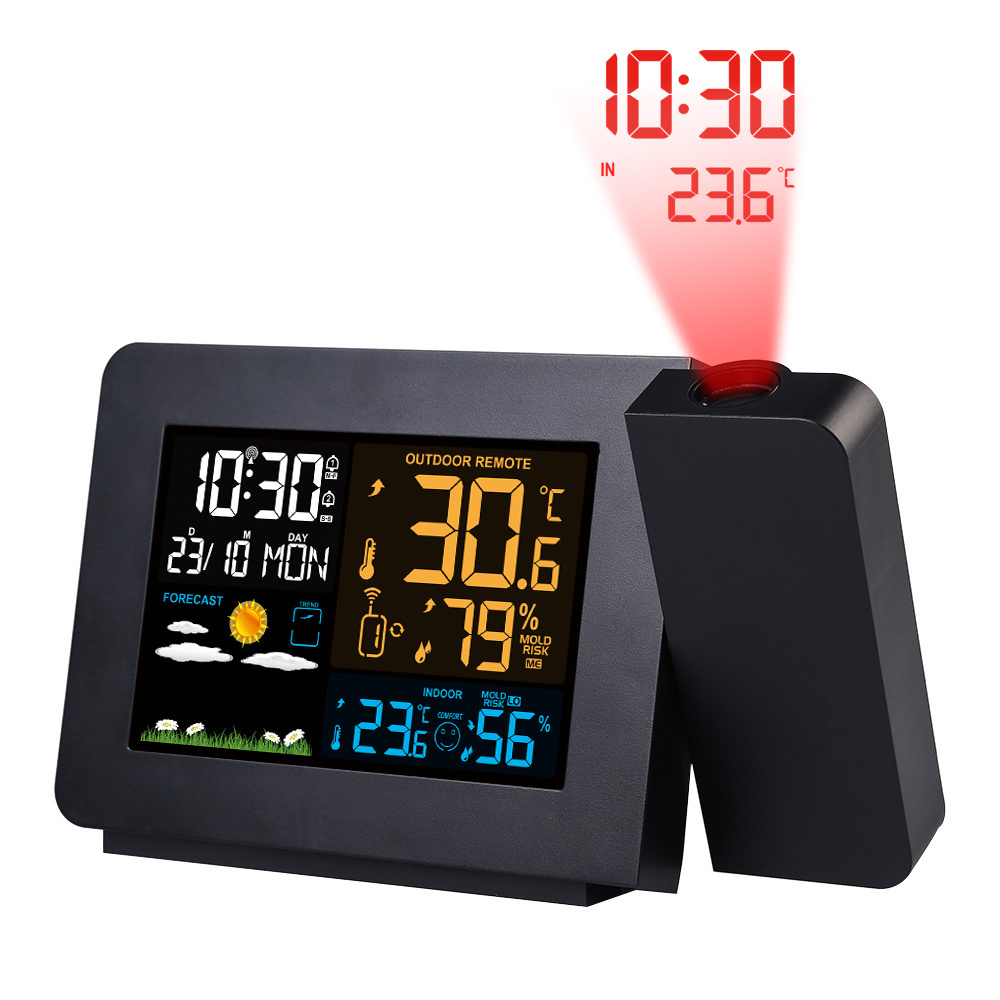 Weather Station Digital Temperature Humidity Meter Snooze Table Clock with Time Projection Alarm Clock Wireless Weather Station