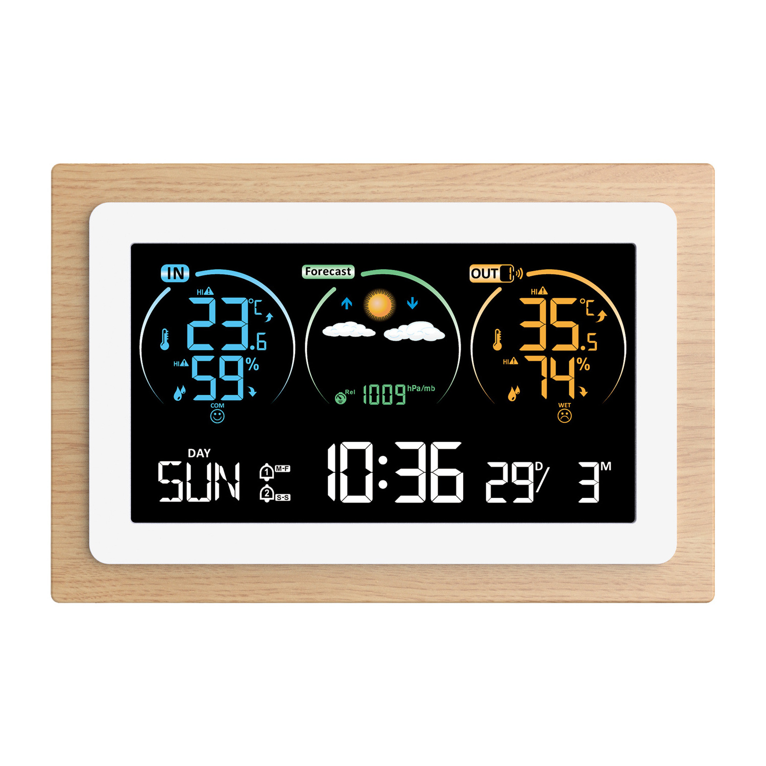 Real Wooden Weather Station Indoor Outdoor Thermometer Barometer Hygrometer Digital Temperature Humidity Meter Weather Station