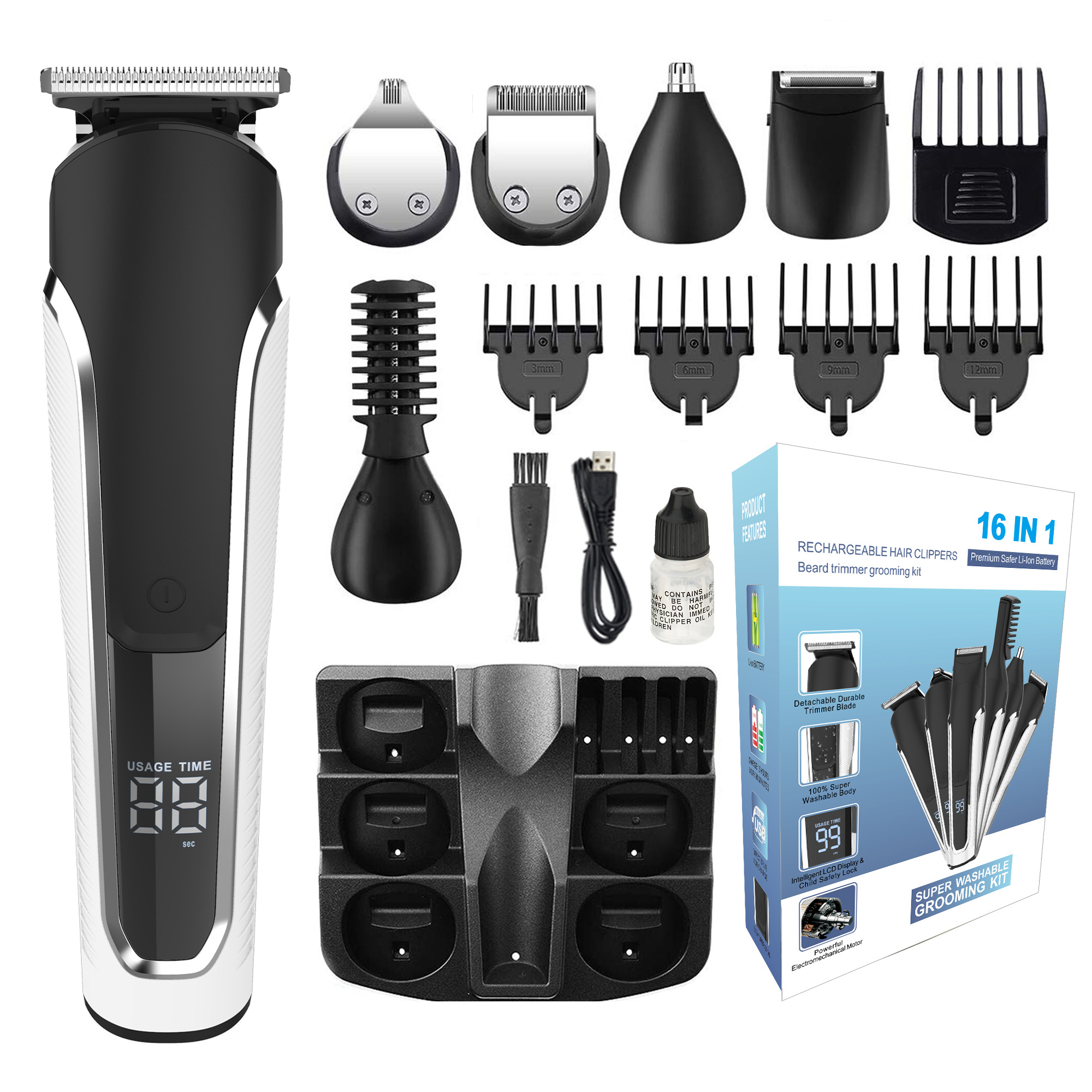 6 IN 1 Electric Hair Clipper Barber Trimmer Razor Shaver Beard Men Shaving Machine Cutting Nose body facial hair trimmer