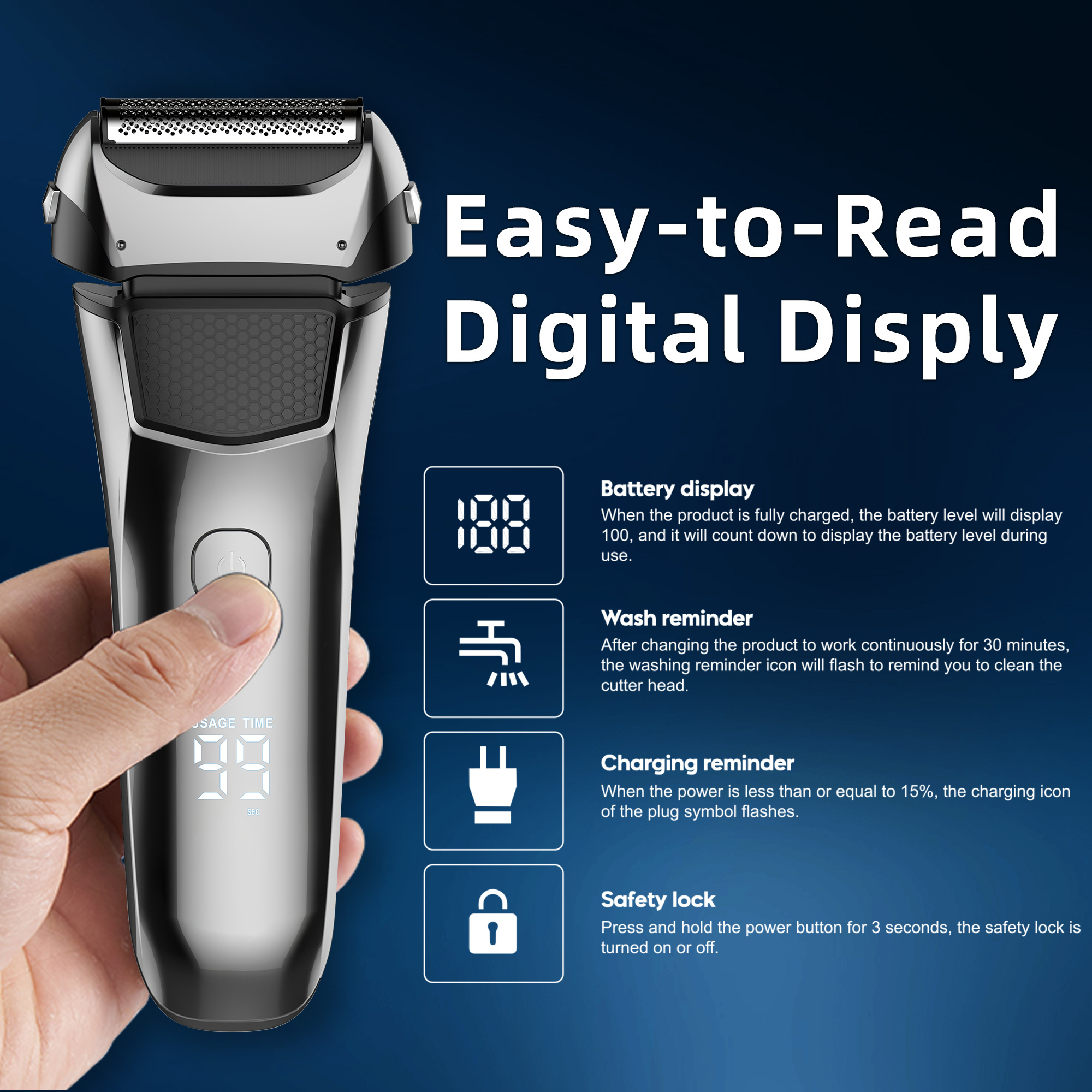 Factory Directly USB Rechargeable LED Electr Hair Reciprocating Razor face shaver Painless Electric Shaver For Men