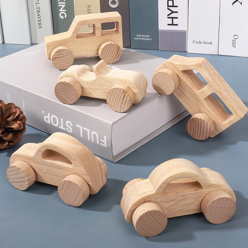 Hot Selling Beech Wood Baby Grasping Toys With Wheels Educational Push Car Wooden Vehicles Toys