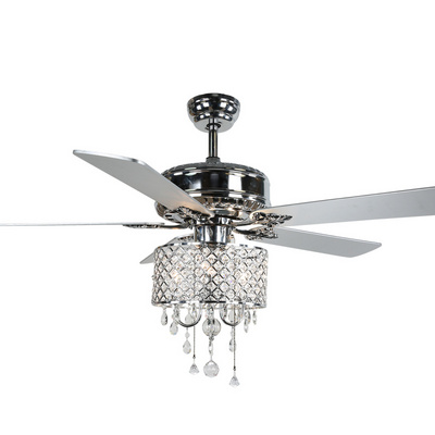 Modern Wood Blades 52 Inch Luxury Fancy Crystal LED Lights Living Room Silent Invisible Ceiling Fan Light Chandelier